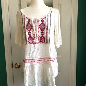 Free People White Top with Red /Blue Embroidery Small